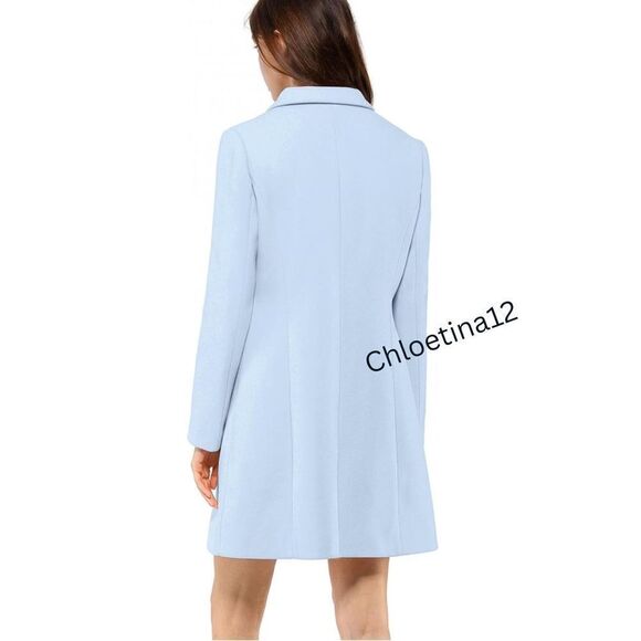 New Women Lapel Collar Long Wool Pea Coat Pink Button Down Gorgeous Coat - Picture 6 of 16